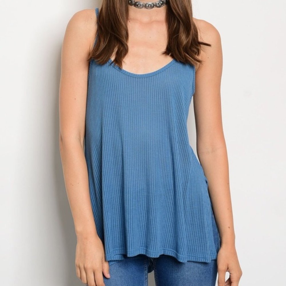 Indigo Strappy Ribbed Tank Top - Picture 4 of 4